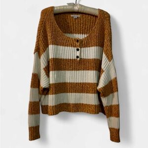 American Eagle Outfitters Henley Button
Striped Boxy Crop Knit Sweater